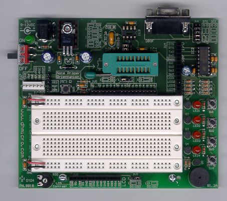 Breadboard18 PIC development board with solderless breadboard and RS232 interface